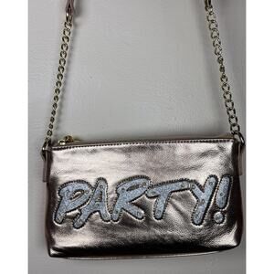 Betsy Johnson Handbag Party! Crossbody Gold Metallic Glitter Chain